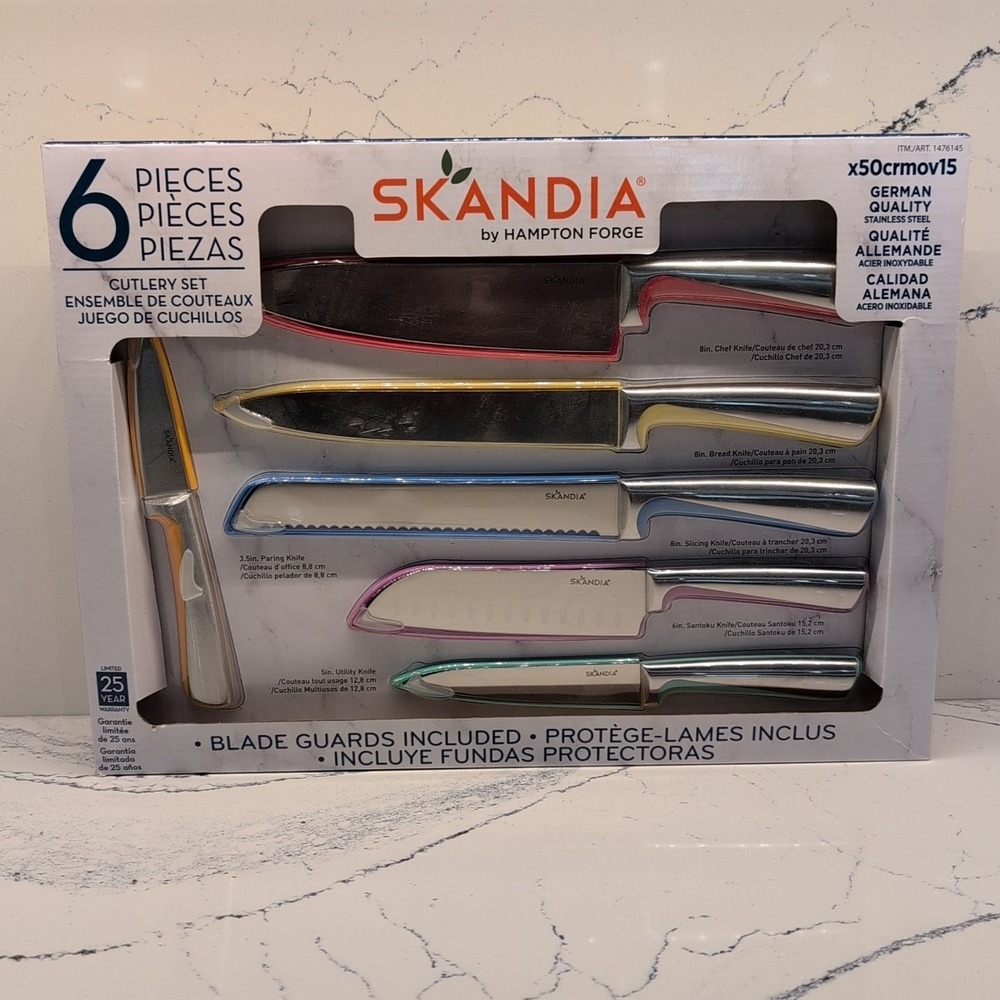 Skandia by Hampton Forge Knife Set Of 6‎ With Blade Covers Stainless Steel New